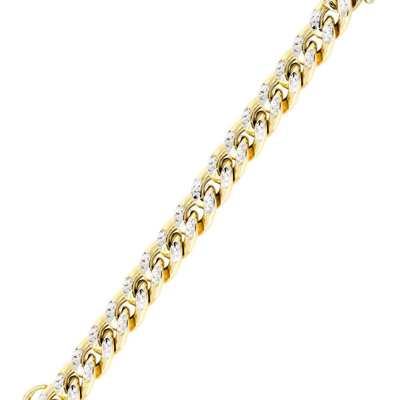 Semi Solid  Womens Diamond Cut Miami Cuban Link Bracelet 10K Gold