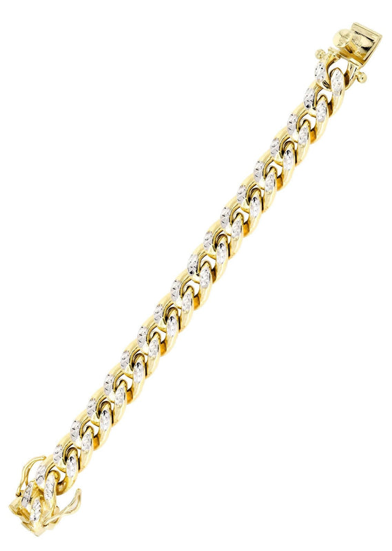 14K Gold Bracelet Semi Solid  Miami Cuban Link Diamond Cut