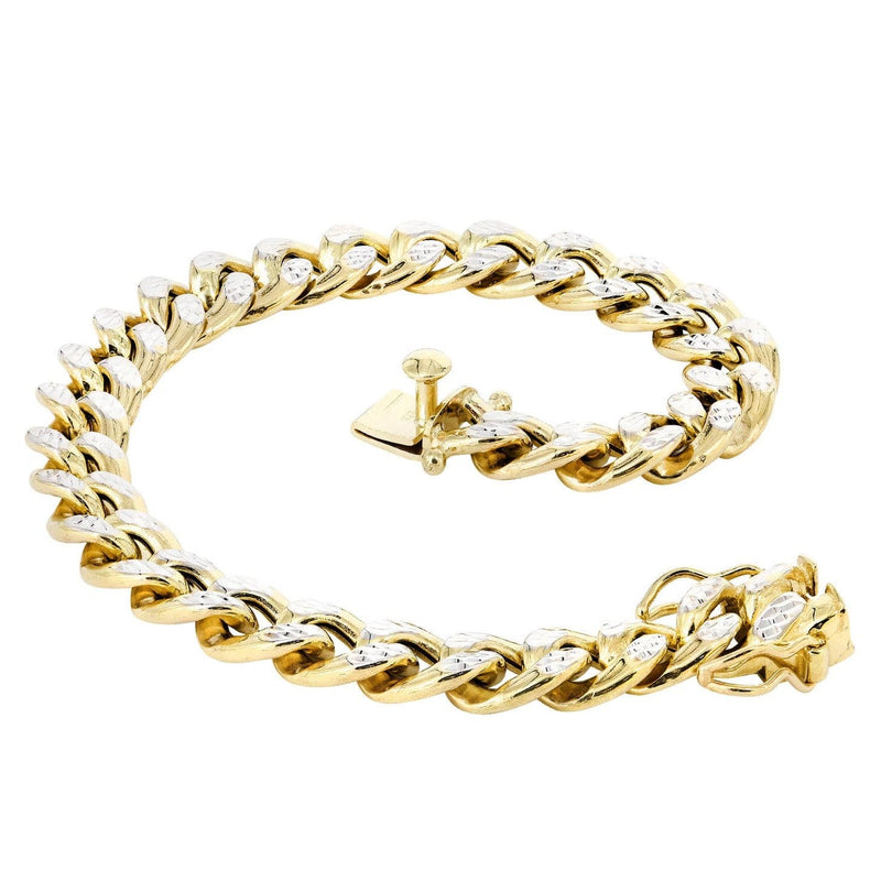 Semi Solid  Mens Diamond Cut Miami Cuban Link Bracelet 10K Gold