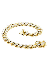 14K Gold Bracelet Semi Solid  Miami Cuban Link Diamond For Women Cut