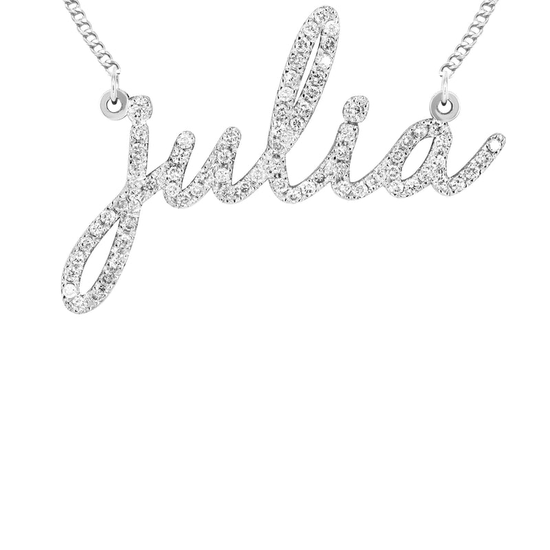 14K White Gold  Full Diamond Script Name Necklace | Style #18