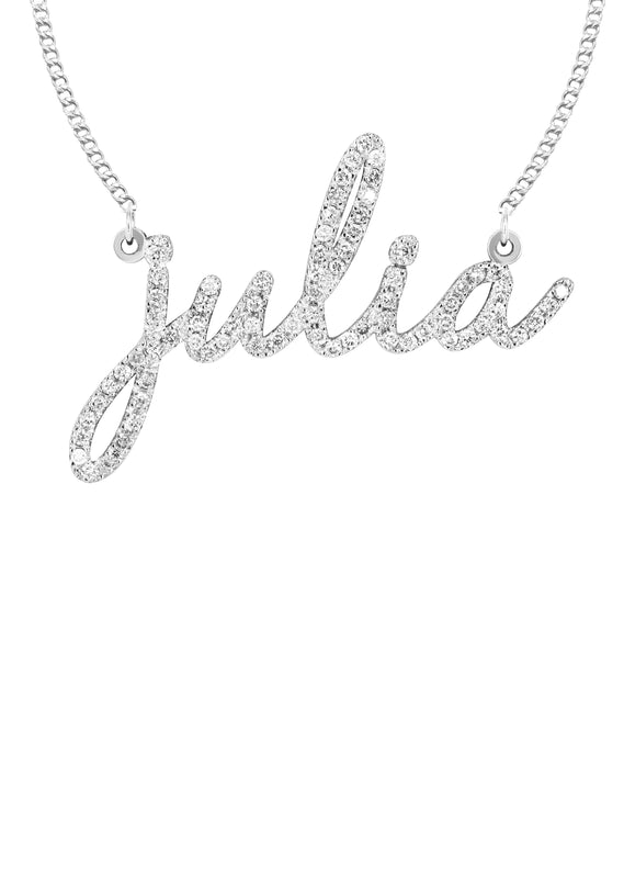 14K White Gold  Full Diamond Script Name Necklace | Style #18