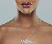14K White Gold  Full Diamond Name Plate Necklace | Style #49