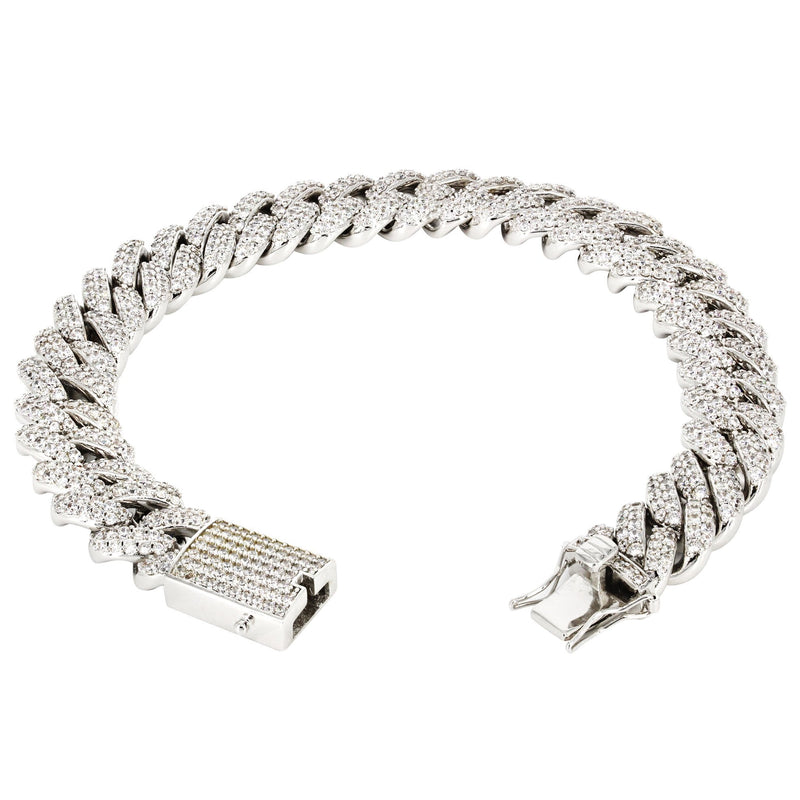 White Gold Plated Mens Iced Out Miami Cuban Link Bracelet