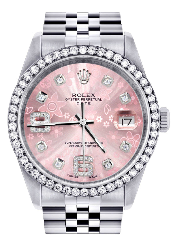 Mens Rolex Datejust Watch 16200 | 36Mm | Pink Flower Diamond Dial | Jubilee Band