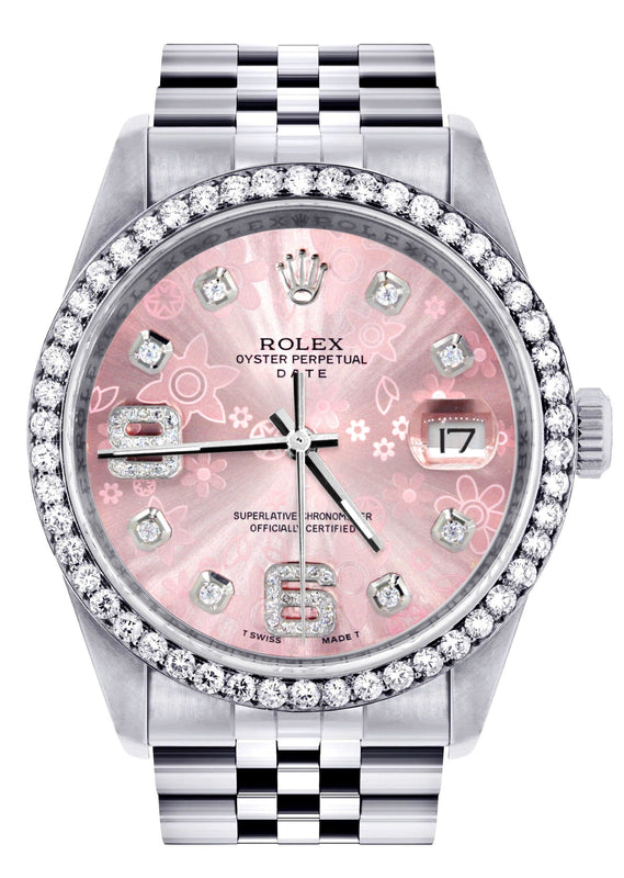 Mens Rolex Datejust Watch 16200 | 36Mm | Pink Flower Diamond Dial | Jubilee Band