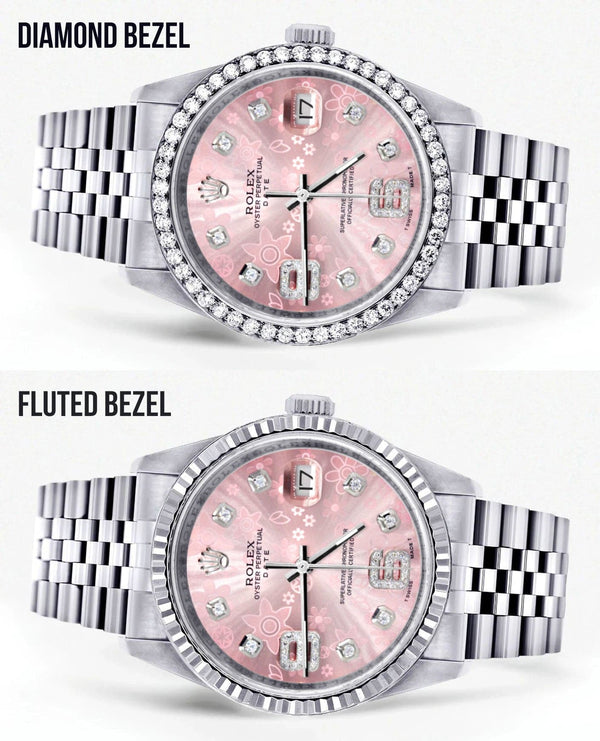 Mens Rolex Datejust Watch 16200 | 36Mm | Pink Flower Diamond Dial | Jubilee Band