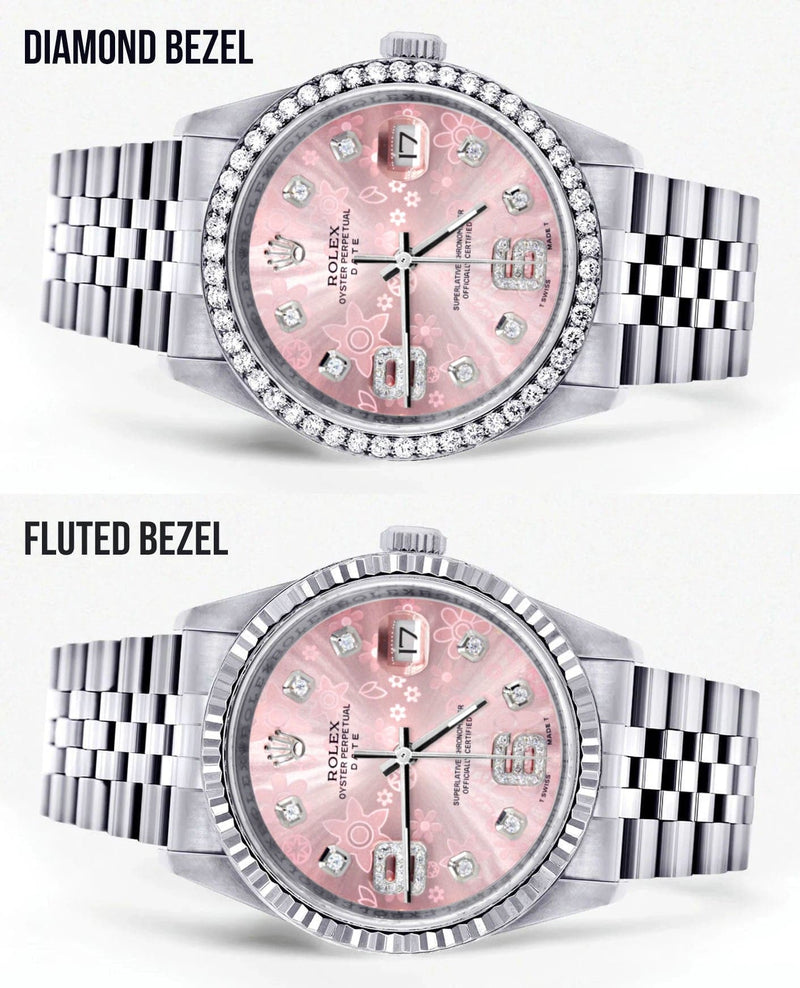 Mens Rolex Datejust Watch 16200 | 36Mm | Pink Flower Diamond Dial | Jubilee Band