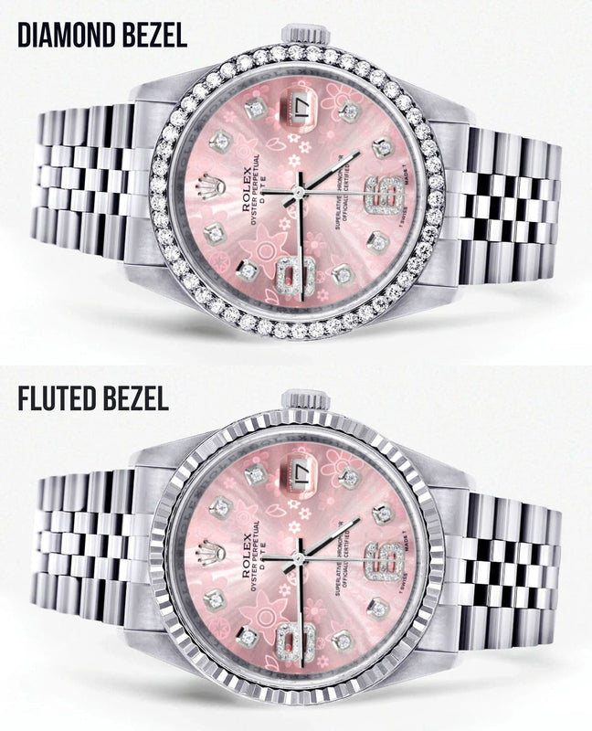 Mens Rolex Datejust Watch 16200 | 36Mm | Pink Flower Diamond Dial | Jubilee Band