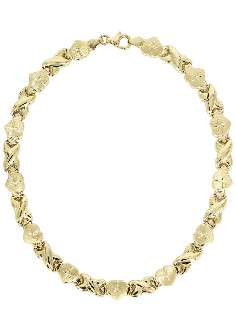 YELLOW GOLD "XO HEART" HOLLOW NECKLACE FOR WOMEN | APPX 12.3 GRAMS