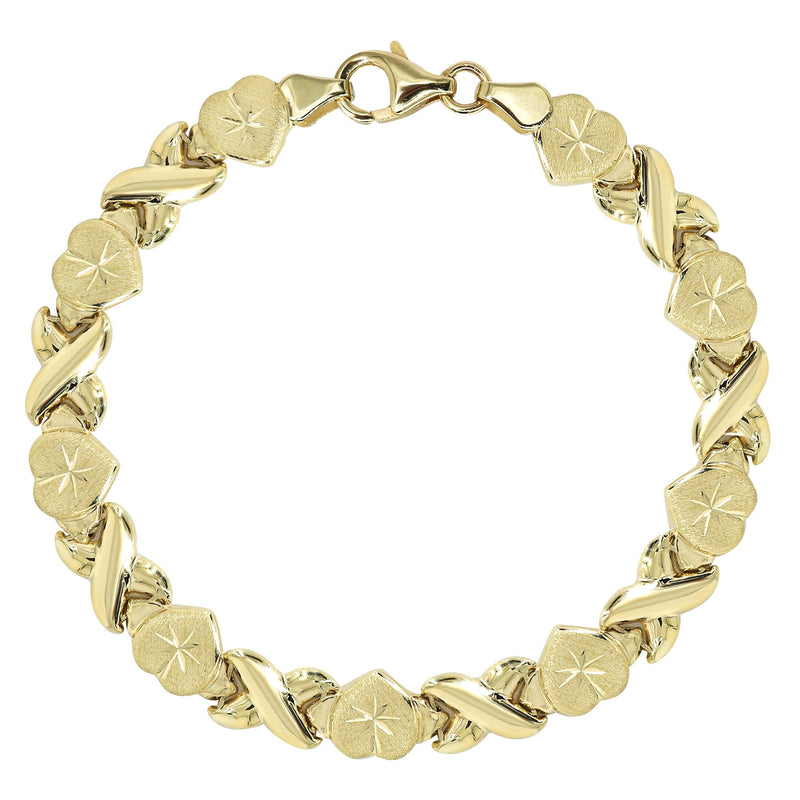 YELLOW GOLD "XO HEART" HOLLOW NECKLACE & BRACELET SET FOR WOMEN | APPX 16.9 GRAMS