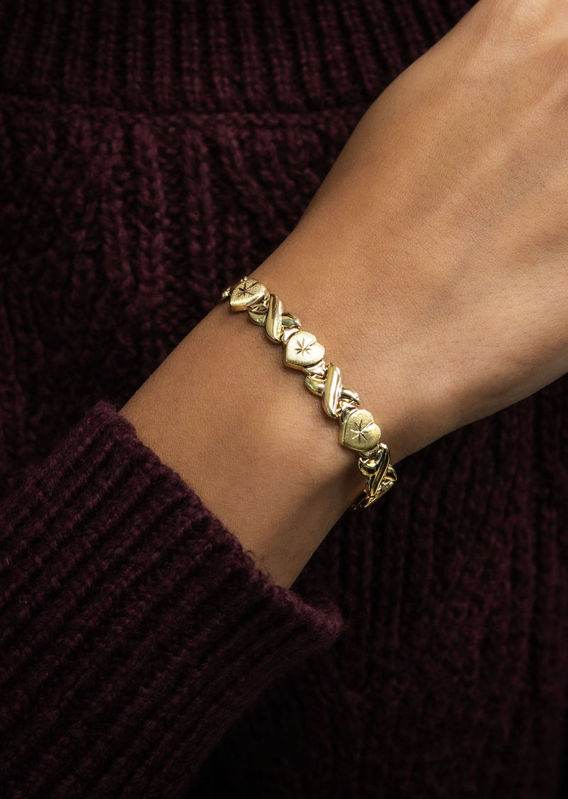 YELLOW GOLD "XO HEART" HOLLOW BRACELET FOR WOMEN | APPX 4.6 GRAMS
