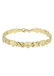 YELLOW GOLD "XO HEART" HOLLOW NECKLACE & BRACELET SET FOR WOMEN | APPX 16.9 GRAMS