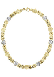 YELLOW GOLD "XO HEART" HOLLOW DIAMOND CUT TWO TONE NECKLACE FOR WOMEN | APPX 11.8 GRAMS