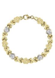 YELLOW GOLD "XO HEART" HOLLOW DIAMOND CUT TWO TONE NECKLACE & BRACELET SET FOR WOMEN  | APPX 17.3 GRAMS