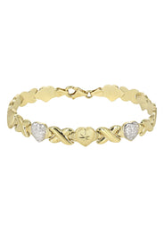 YELLOW GOLD "XO HEART" HOLLOW DIAMOND CUT TWO TONE NECKLACE & BRACELET SET FOR WOMEN  | APPX 17.3 GRAMS