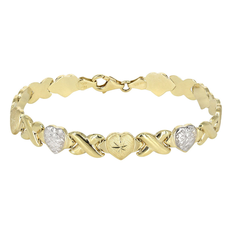 YELLOW GOLD "XO HEART" HOLLOW DIAMOND CUT TWO TONE BRACELET FOR WOMEN | APPX 5.5 GRAMS