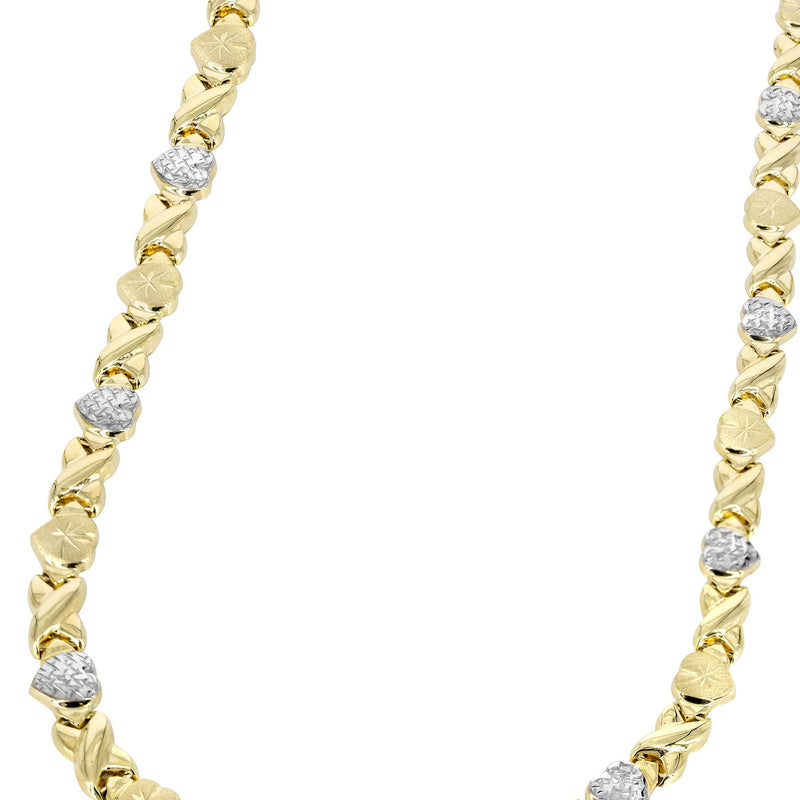 YELLOW GOLD "XO HEART" HOLLOW DIAMOND CUT TWO TONE NECKLACE FOR WOMEN | APPX 11.8 GRAMS