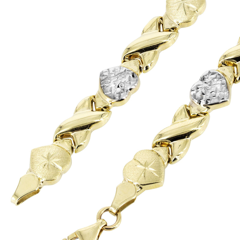 YELLOW GOLD "XO HEART" HOLLOW DIAMOND CUT TWO TONE NECKLACE & BRACELET SET FOR WOMEN  | APPX 17.3 GRAMS