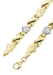 YELLOW GOLD "XO HEART" HOLLOW DIAMOND CUT TWO TONE NECKLACE FOR WOMEN | APPX 11.8 GRAMS