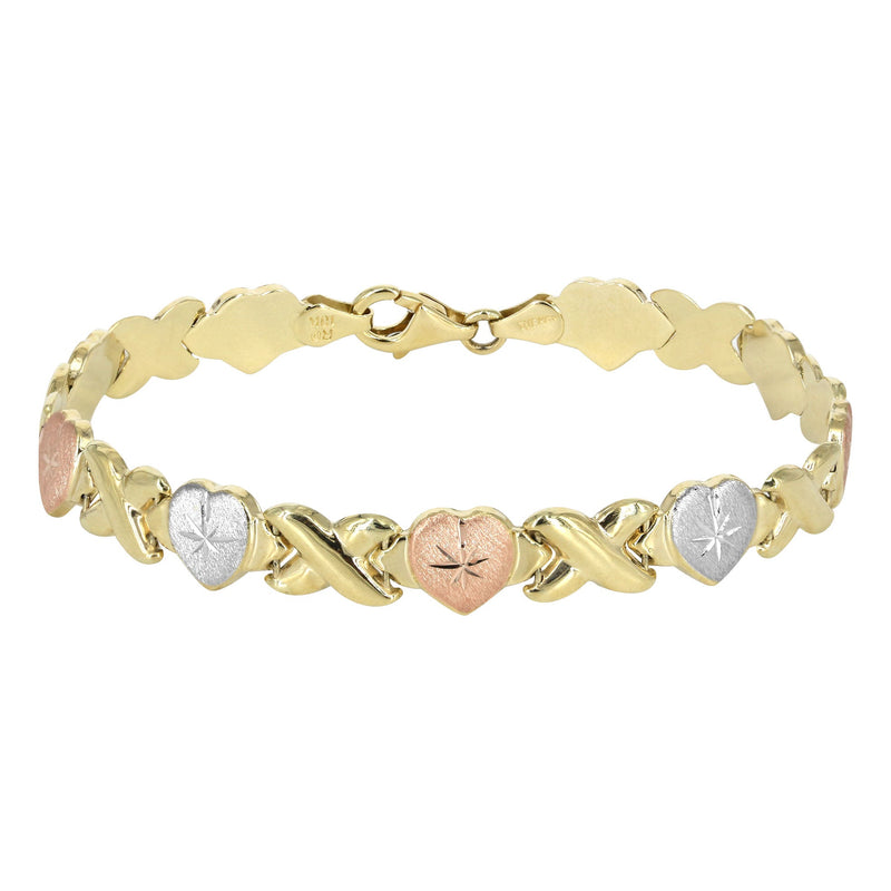 YELLOW GOLD "XO HEART" HOLLOW TRI-COLOR BRACELET FOR WOMEN | APPX 5.4 GRAMS