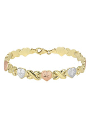 YELLOW GOLD "XO HEART" HOLLOW TRI-COLOR BRACELET FOR WOMEN | APPX 5.4 GRAMS
