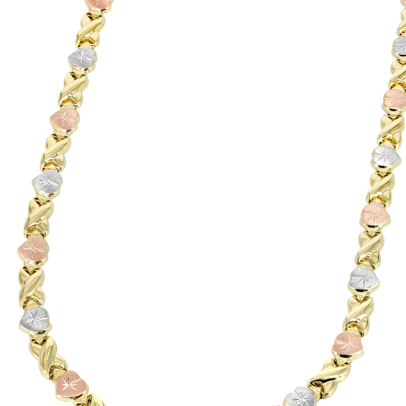 YELLOW GOLD "XO HEART" HOLLOW TRI-COLOR NECKLACE FOR WOMEN | APPX 12.5 GRAMS