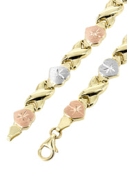 YELLOW GOLD "XO HEART" HOLLOW TRI-COLOR NECKLACE FOR WOMEN | APPX 12.5 GRAMS