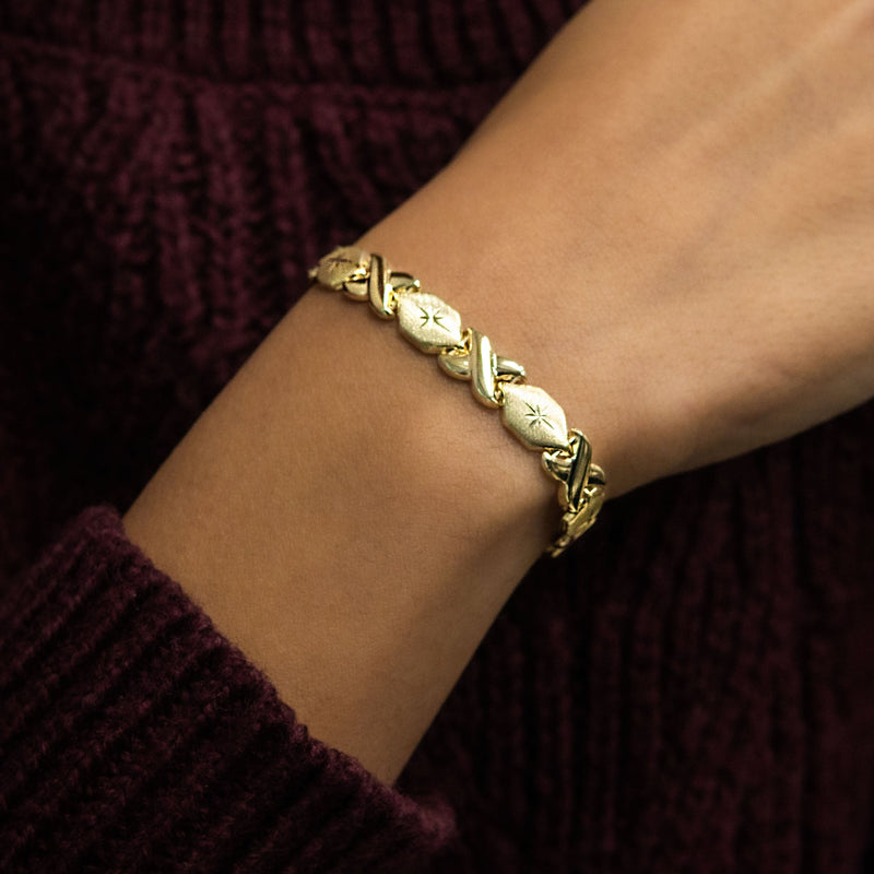 YELLOW GOLD "XO" HOLLOW NECKLACE & BRACELET SET FOR WOMEN | APPX 17.1 GRAMS