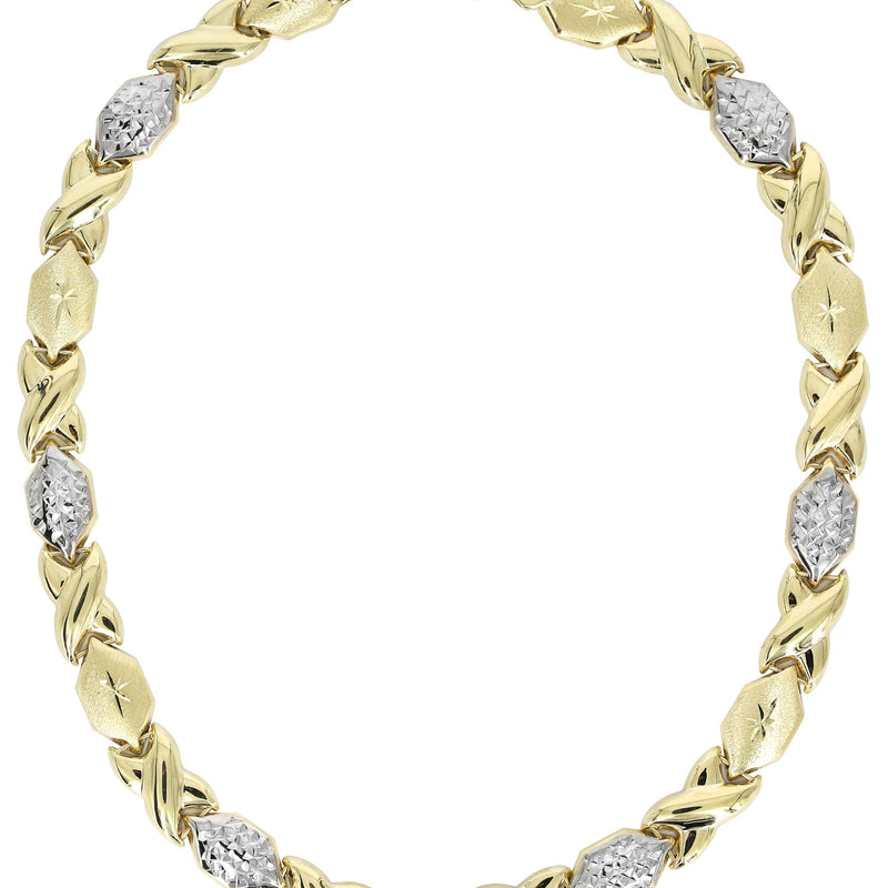 YELLOW GOLD "XO" HOLLOW DIAMOND CUT TWO TONE NECKLACE FOR WOMEN | APPX 11.9 GRAMS