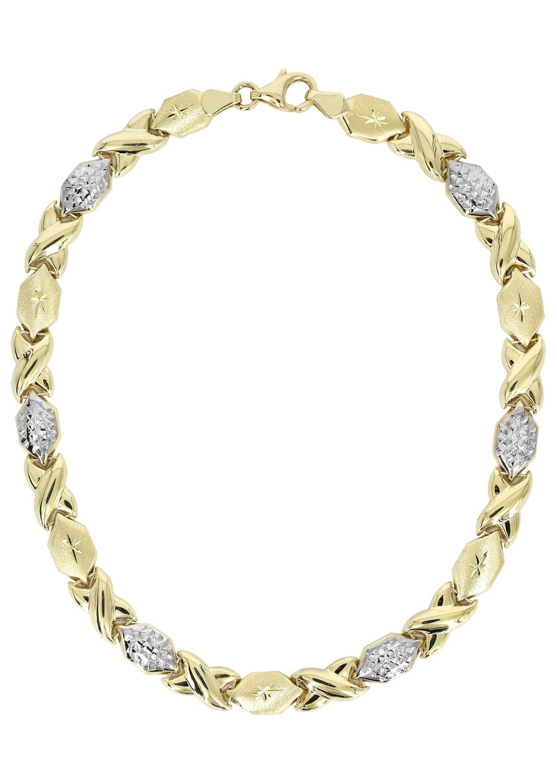 YELLOW GOLD "XO" HOLLOW DIAMOND CUT TWO TONE NECKLACE FOR WOMEN | APPX 11.9 GRAMS