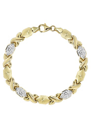 YELLOW GOLD "XO" HOLLOW DIAMOND CUT TWO TONE NECKLACE & BRACELET SET FOR WOMEN | APPX 17.3 GRAMS