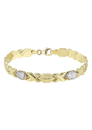 YELLOW GOLD "XO" HOLLOW DIAMOND CUT TWO TONE BRACELET FOR WOMEN | APPX 5.4 GRAMS