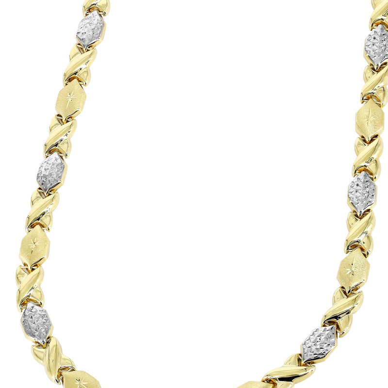 YELLOW GOLD "XO" HOLLOW DIAMOND CUT TWO TONE NECKLACE FOR WOMEN | APPX 11.9 GRAMS