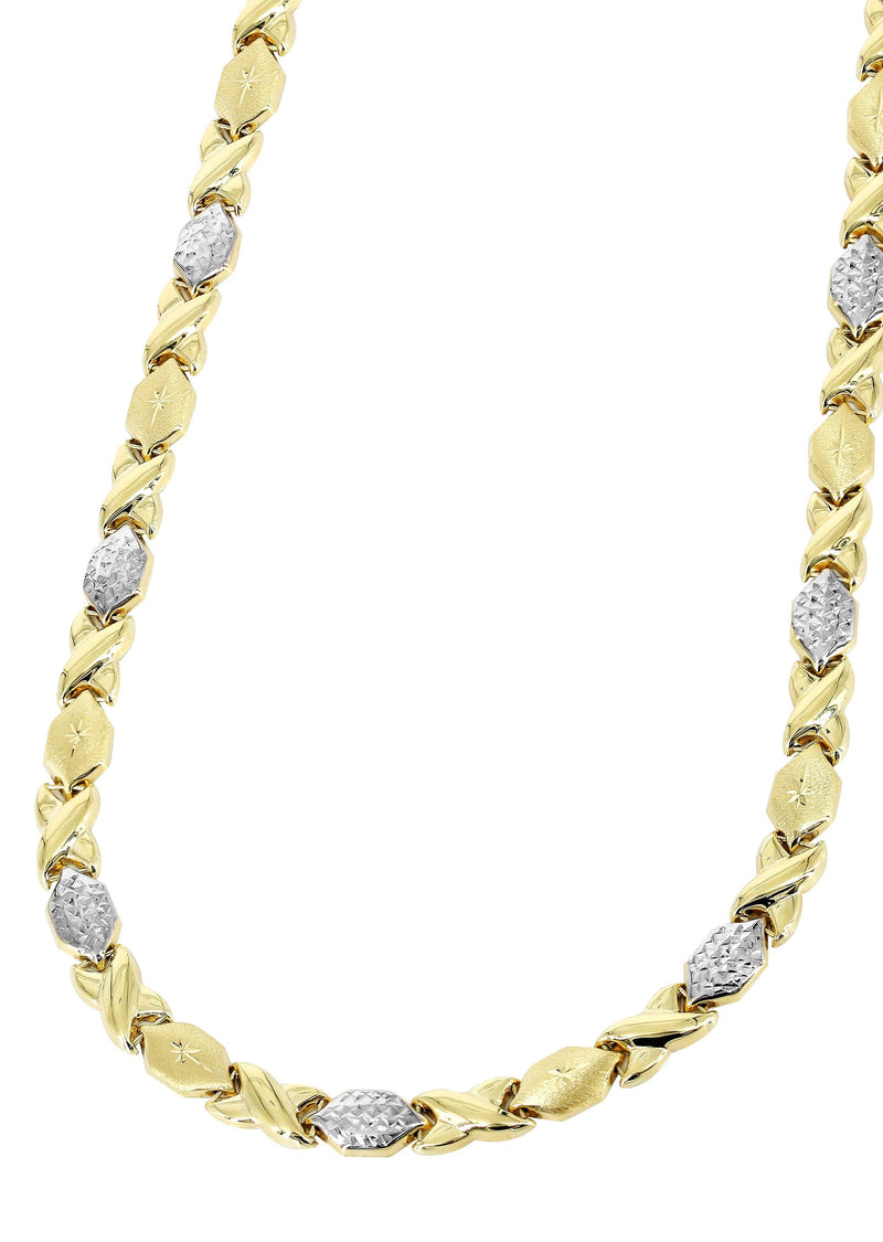 YELLOW GOLD "XO" HOLLOW DIAMOND CUT TWO TONE NECKLACE FOR WOMEN | APPX 11.9 GRAMS