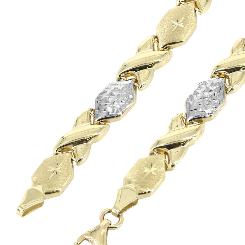 YELLOW GOLD "XO" HOLLOW DIAMOND CUT TWO TONE NECKLACE FOR WOMEN | APPX 11.9 GRAMS