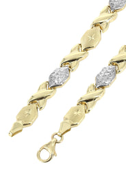 YELLOW GOLD "XO" HOLLOW DIAMOND CUT TWO TONE NECKLACE FOR WOMEN | APPX 11.9 GRAMS