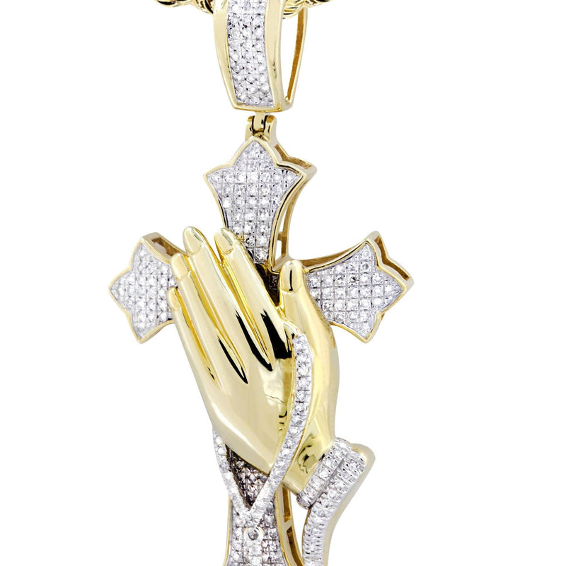 10K Yellow Gold Cross  Diamond Necklace  | 0.67 Carats