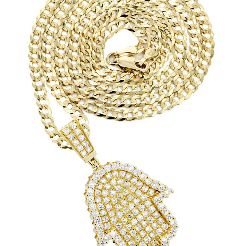 10K Yellow Gold Hamsa  Diamond Necklace  | 2.02 Carats