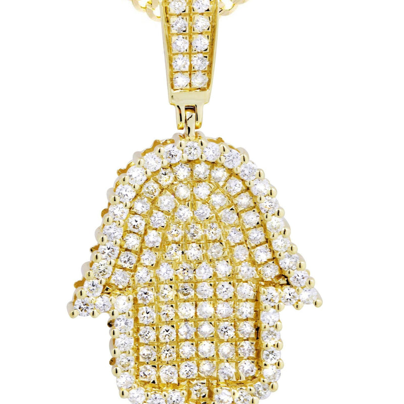 10K Yellow Gold Hamsa  Diamond Necklace  | 2.02 Carats