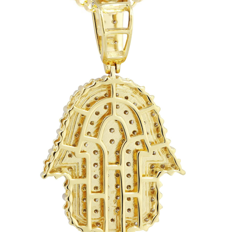 10K Yellow Gold Hamsa  Diamond Necklace  | 2.02 Carats