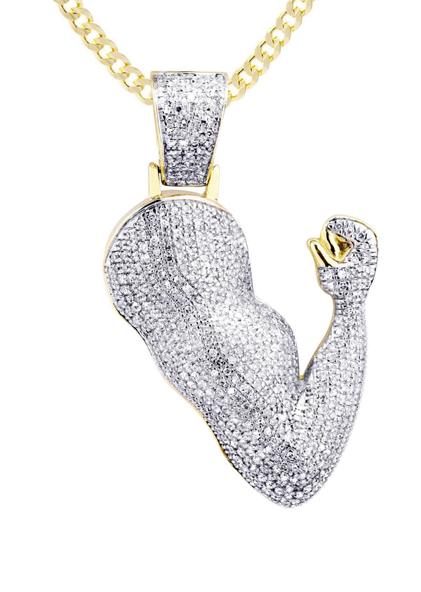 10K Yellow Gold Muscle Arm Diamond Necklace  | 0.97 Carats