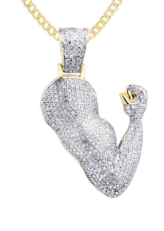 10K Yellow Gold Muscle Arm Diamond Necklace  | 0.97 Carats