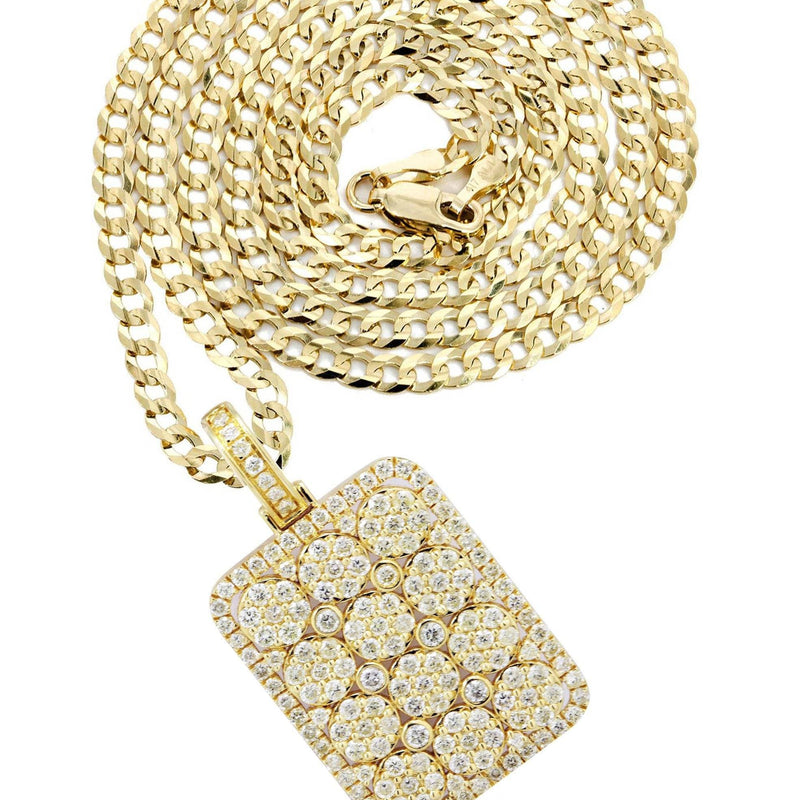 10K Yellow Gold Dog Tag Diamond Necklace  | 3.06 Carats