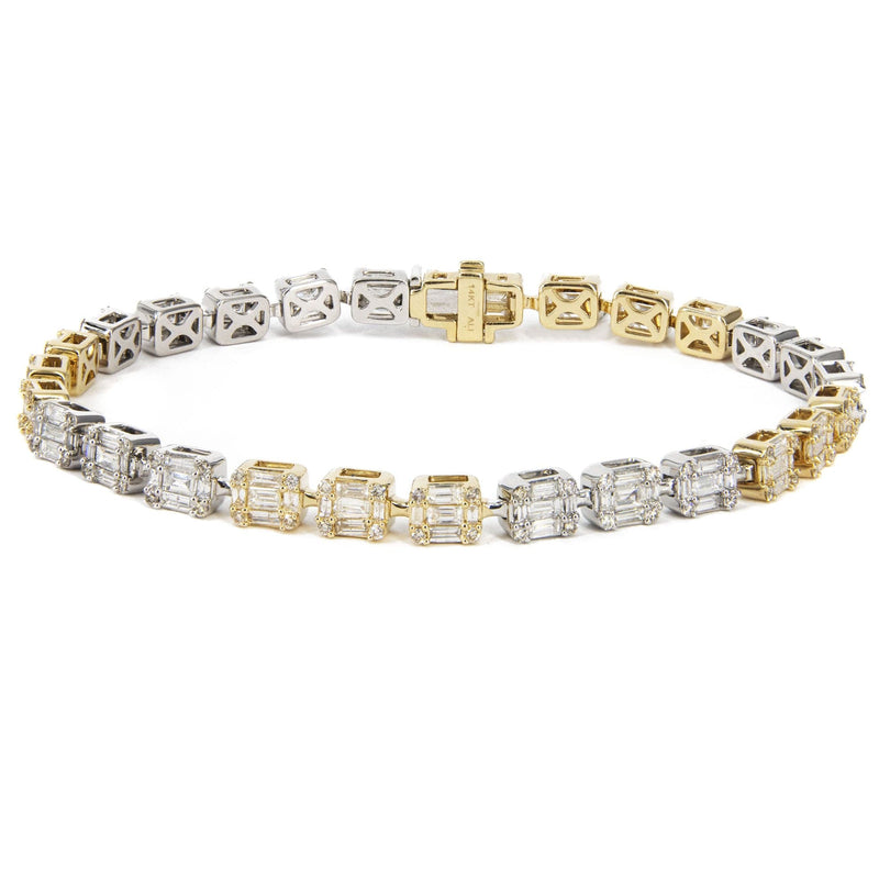 14K Two Tone Diamond Baguette Tennis Bracelet | 4.21 Carats