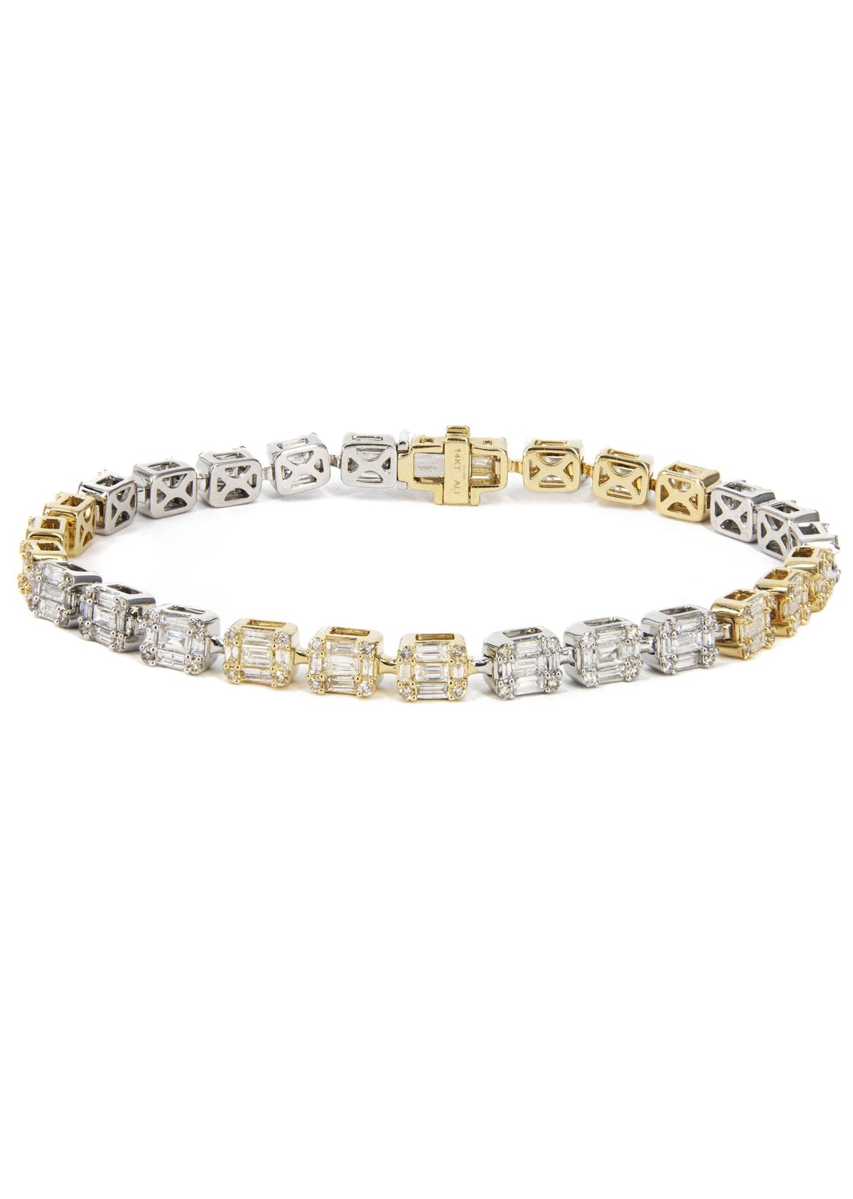 14K Two Tone Diamond Baguette Tennis Bracelet | 4.21 Carats