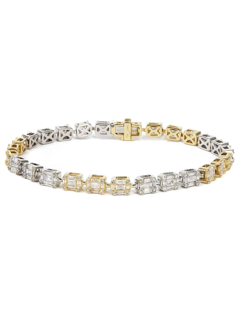 14K Two Tone Diamond Baguette Tennis Bracelet | 4.21 Carats