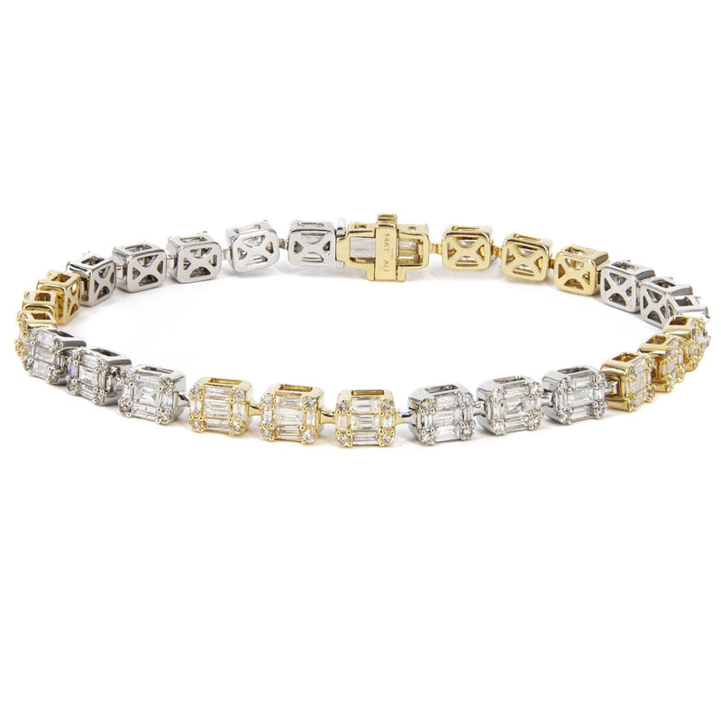 14K Two Tone Diamond Baguette Tennis Bracelet | 18.07 Grams | 4.21 Carats