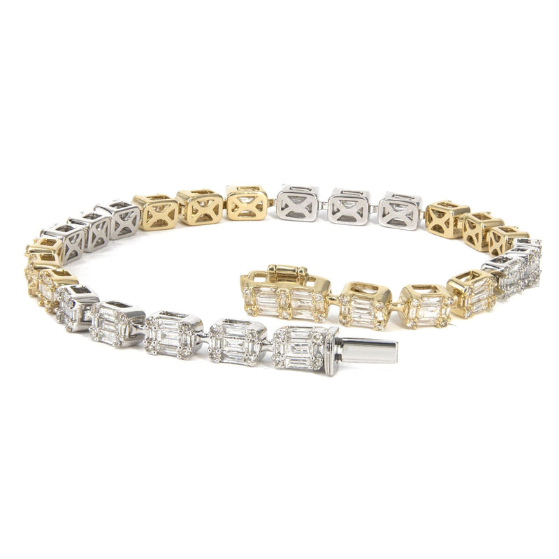 14K Two Tone Diamond Baguette Tennis Bracelet | 18.07 Grams | 4.21 Carats