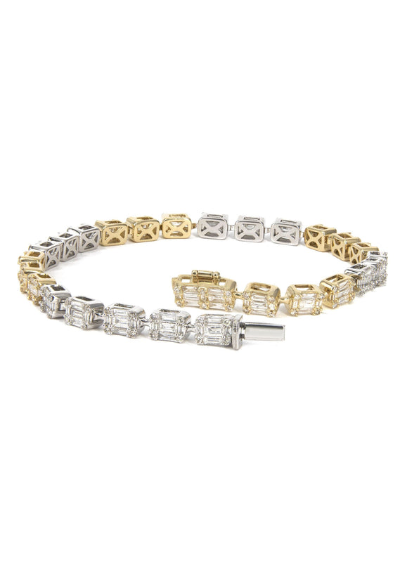 14K Two Tone Diamond Baguette Tennis Bracelet | 18.07 Grams | 4.21 Carats